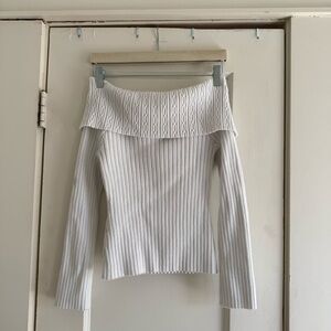 Off-Shoulder White Ribbed Sweater Medium